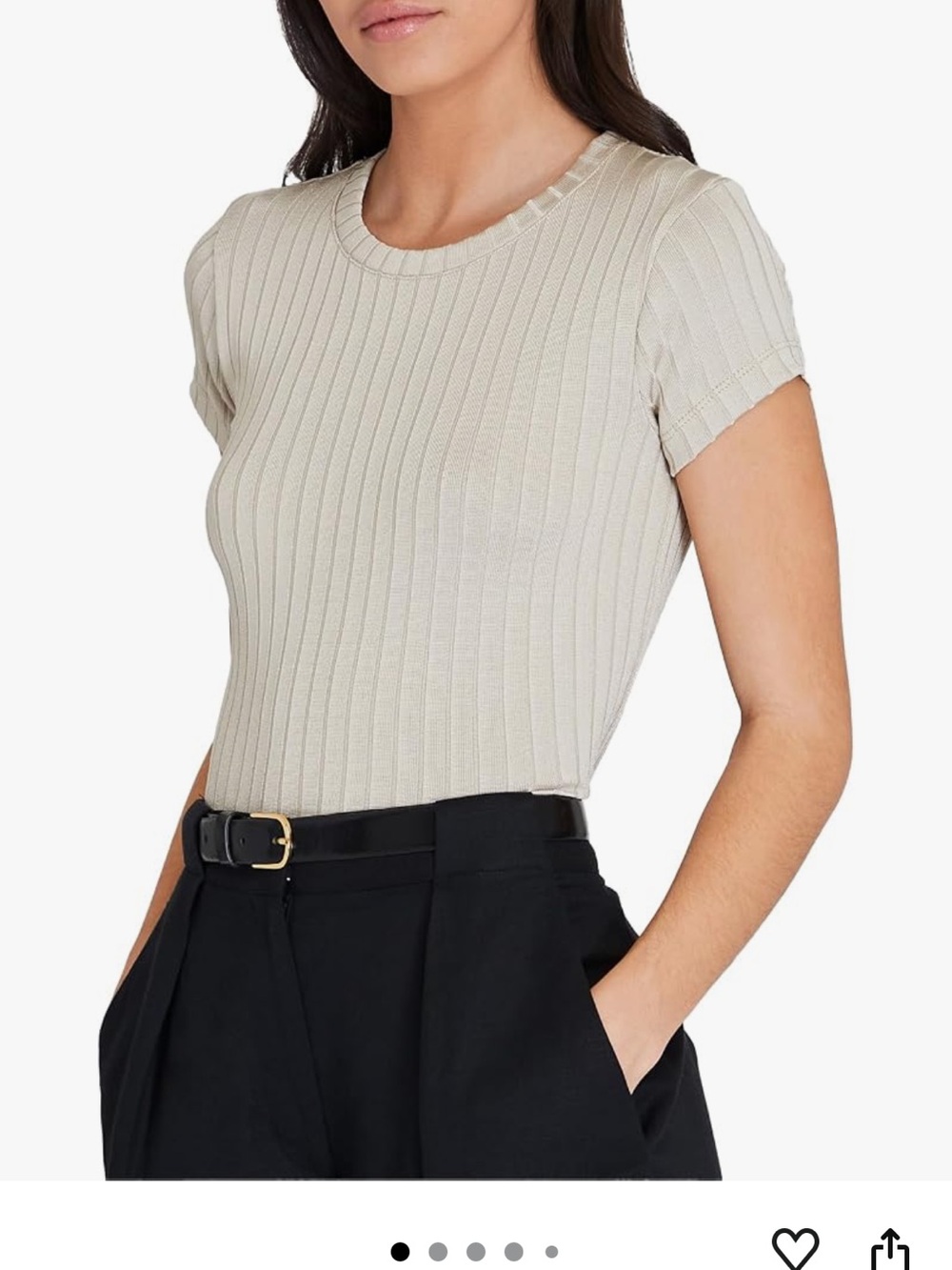 Club Monaco - Ribbed Short Sleeve Tee - Beige/Tan
